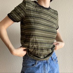 Green Striped Cropped Tee (crosslist on depop)